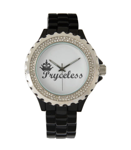 Rhinestone accented watch with leather band