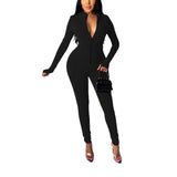 2020 Women Solid Color One Piece Jumpsuit Sexy Zipper Front Long Sleeve Fitness Slim Skinny Rompers Playsuits for Sports Outfits