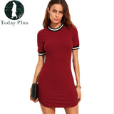 2017 Women Mini Dresses Slim O-Neck Short Sleeve Solid Knitted Ladies Casual Party Dress White Black Wine Red Gray Sexy
