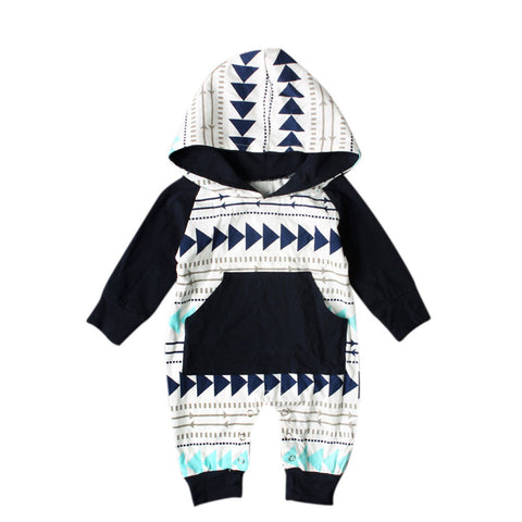 2017 Newborn Kids Baby Boy Girl Infant Romper Jumpsuit Long Sleeve Cotton Hooded Clothes Cute Geometry Printed Autumn Outfit